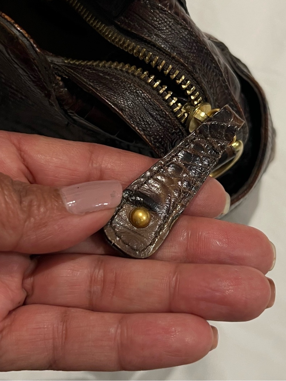 Brahmin Croc-Embossed Leather Satchel - Brown - Picture 15 of 16